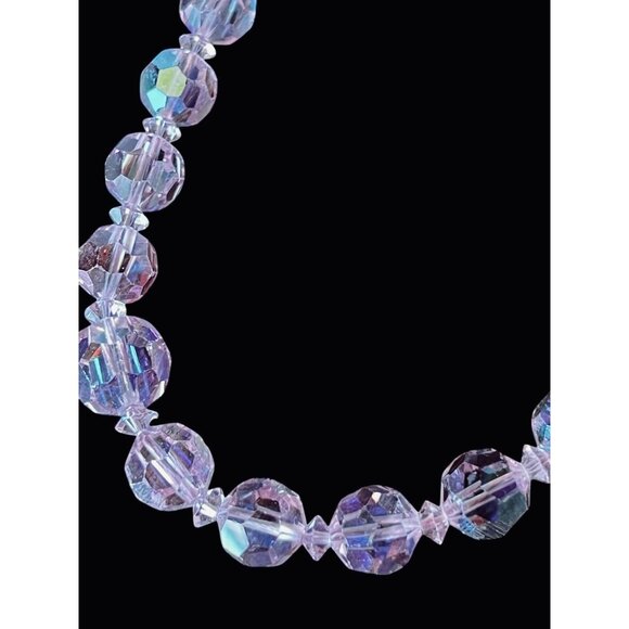 Pink Aurora Borealis Faceted Glass Bead Necklace 18" L Vintage - Picture 6 of 9